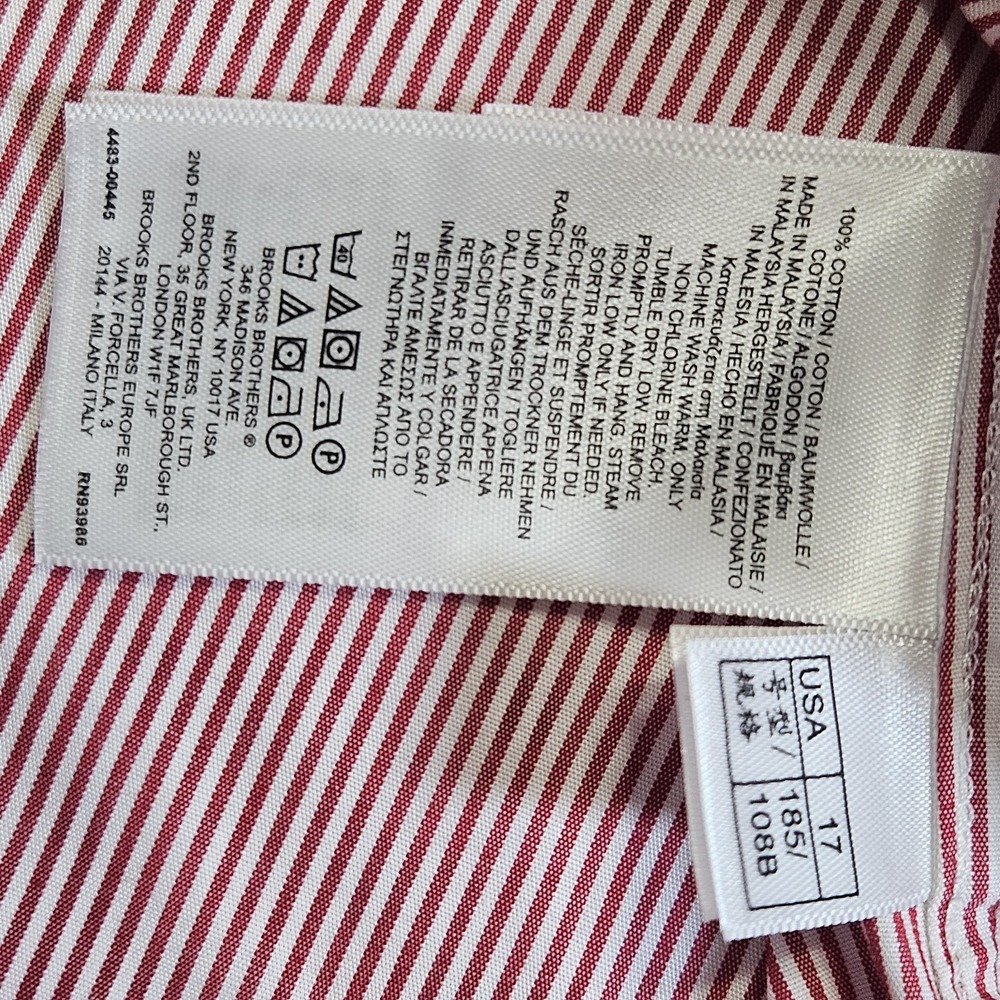 Brooks Brothers Red White Striped Long Sleeve Button Up Shirt Preppy Mens 17 4/5 - Picture 5 of 9